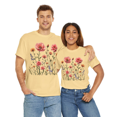Wildflowers and Pink Roses, Graphic T-Shirts for Women, Floral Shirt, Womens Short Sleeve, Ladies Graphic Tees #5015TTS