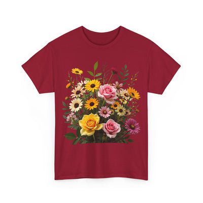 Wildflowers and Pink & Yellow Roses, Graphic T-Shirts for Women, Floral Shirt, Womens Short Sleeve, Ladies Graphic Tees #5150TTS