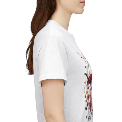Wildflowers and Red Roses, Graphic T-Shirts for Women, Floral Shirt, Womens Short Sleeve, Ladies Graphic Tees #5033TTS