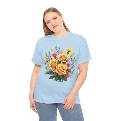 Wildflowers and Yellow Roses, Graphic T-Shirts for Women, Floral Shirt, Womens Short Sleeve, Ladies Graphic Tees #5135TTS