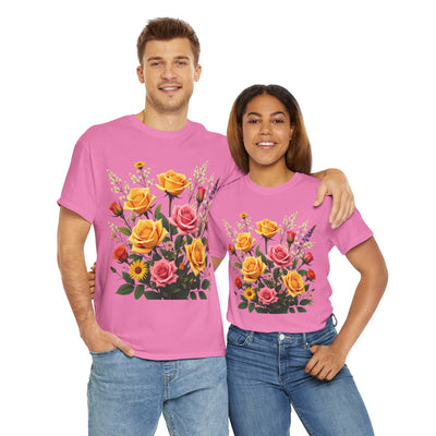Wildflowers and Pink & Yellow Roses, Graphic T-Shirts for Women, Floral Shirt, Womens Short Sleeve, Ladies Graphic Tees #5142TTS