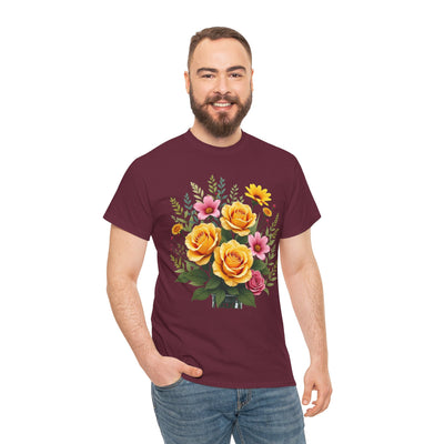 Wildflowers and Yellow Roses, Graphic T-Shirts for Women, Floral Shirt, Womens Short Sleeve, Ladies Graphic Tees #5135TTS