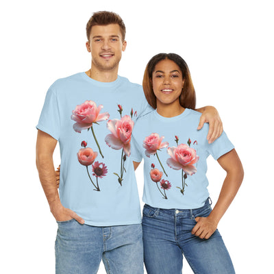 Wildflowers and Pink Roses, Graphic T-Shirts for Women, Floral Shirt, Womens Short Sleeve, Ladies Graphic Tees #5019TTS