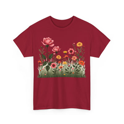 Wildflowers and Pink Roses, Graphic T-Shirts for Women, Floral Shirt, Womens Short Sleeve, Ladies Graphic Tees #5020TTS