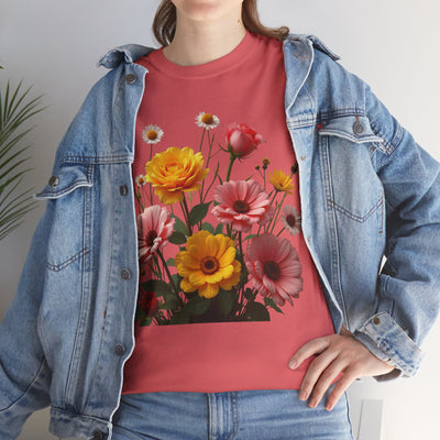 Wildflowers and Pink & Yellow Roses, Graphic T-Shirts for Women, Floral Shirt, Womens Short Sleeve, Ladies Graphic Tees #5147TTS