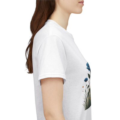 Wildflowers and Blue Roses, Graphic T-Shirts for Women, Floral Shirt, Womens Short Sleeve, Ladies Graphic Tees #5050TTS