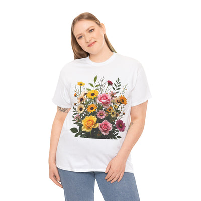 Wildflowers and Pink & Yellow Roses, Graphic T-Shirts for Women, Floral Shirt, Womens Short Sleeve, Ladies Graphic Tees #5150TTS