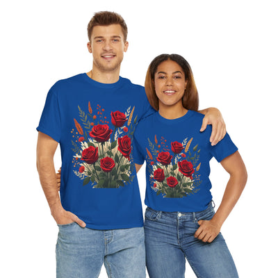 Wildflowers and Red Roses, Graphic T-Shirts for Women, Floral Shirt, Womens Short Sleeve, Ladies Graphic Tees #5129TTS