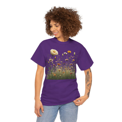 Wildflowers and White Roses, Graphic T-Shirts for Women, Floral Shirt, Womens Short Sleeve, Ladies Graphic Tees #5041TTS