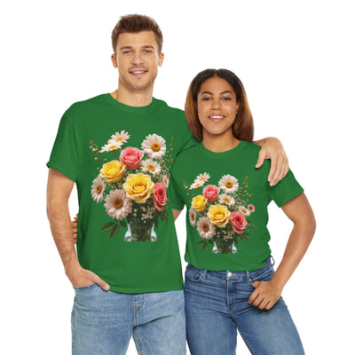 Wildflowers and Pink & Yellow Roses, Graphic T-Shirts for Women, Floral Shirt, Womens Short Sleeve, Ladies Graphic Tees #5136TTS