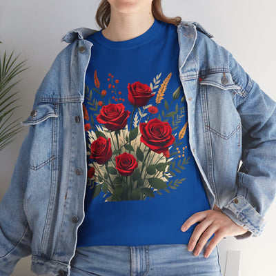 Wildflowers and Red Roses, Graphic T-Shirts for Women, Floral Shirt, Womens Short Sleeve, Ladies Graphic Tees #5129TTS