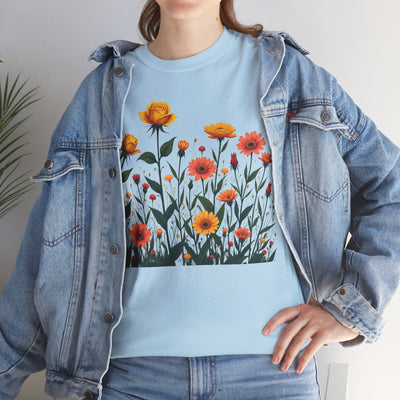 Wildflowers and Yellow Roses, Graphic T-Shirts for Women, Floral Shirt, Womens Short Sleeve, Ladies Graphic Tees #5026TTS