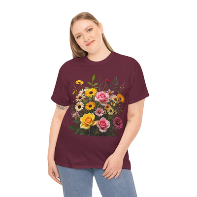 Wildflowers and Pink & Yellow Roses, Graphic T-Shirts for Women, Floral Shirt, Womens Short Sleeve, Ladies Graphic Tees #5150TTS