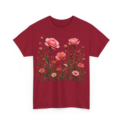 Wildflowers and Pink Roses, Graphic T-Shirts for Women, Floral Shirt, Womens Short Sleeve, Ladies Graphic Tees #5022TTS