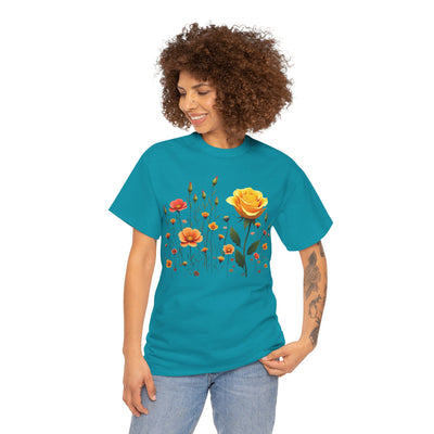 Wildflowers and a Yellow Rose, Graphic T-Shirts for Women, Floral Shirt, Womens Short Sleeve, Ladies Graphic Tees #5010TTS