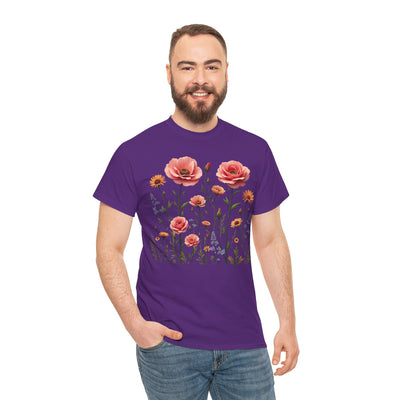 Wildflowers and Pink Roses, Graphic T-Shirts for Women, Floral Shirt, Womens Short Sleeve, Ladies Graphic Tees #5015TTS