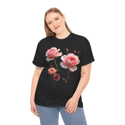 Wildflowers and Pink Roses, Graphic T-Shirts for Women, Floral Shirt, Womens Short Sleeve, Ladies Graphic Tees #5019TTS