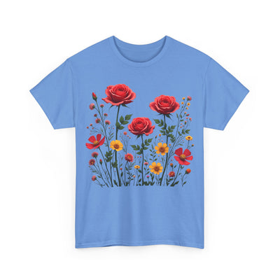 Wildflowers and Red Roses, Graphic T-Shirts for Women, Floral Shirt, Womens Short Sleeve, Ladies Graphic Tees #5034TTS