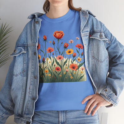 Wildflowers and Orange Roses, Graphic T-Shirts for Women, Floral Shirt, Womens Short Sleeve, Ladies Graphic Tees #5047TTS
