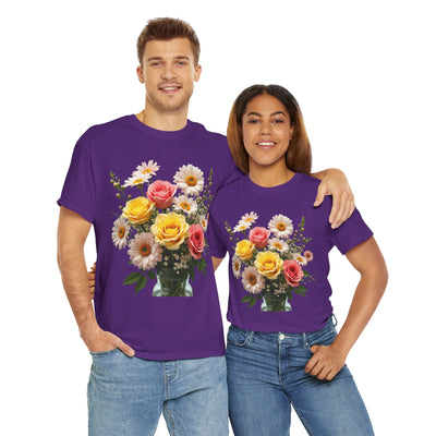 Wildflowers and Pink & Yellow Roses, Graphic T-Shirts for Women, Floral Shirt, Womens Short Sleeve, Ladies Graphic Tees #5136TTS