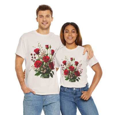 Wildflowers and Red Roses, Graphic T-Shirts for Women, Floral Shirt, Womens Short Sleeve, Ladies Graphic Tees #5130TTS