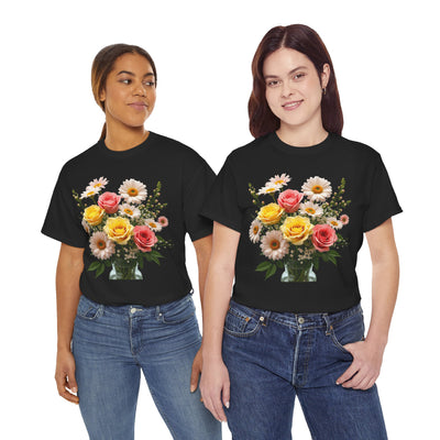 Wildflowers and Pink & Yellow Roses, Graphic T-Shirts for Women, Floral Shirt, Womens Short Sleeve, Ladies Graphic Tees #5136TTS