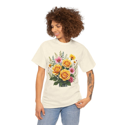 Wildflowers and Yellow Roses, Graphic T-Shirts for Women, Floral Shirt, Womens Short Sleeve, Ladies Graphic Tees #5135TTS