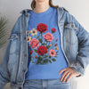 Wildflowers and Pink & Red Roses, Graphic T-Shirts for Women, Floral Shirt, Womens Short Sleeve, Ladies Graphic Tees #5134TTS
