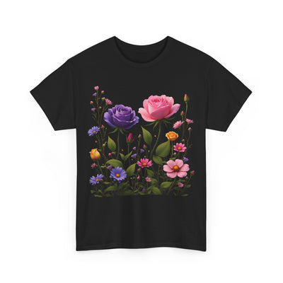 Wildflowers and Pink/Violet Roses, Graphic T-Shirts for Women, Floral Shirt, Womens Short Sleeve, Ladies Graphic Tees #5101TTS