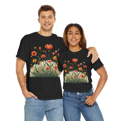 Wildflowers and Orange Roses, Graphic T-Shirts for Women, Floral Shirt, Womens Short Sleeve, Ladies Graphic Tees #5047TTS