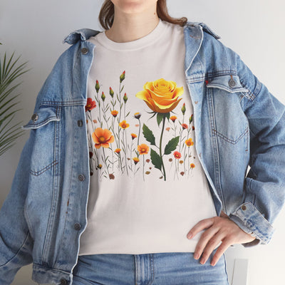 Wildflowers and a Yellow Rose, Graphic T-Shirts for Women, Floral Shirt, Womens Short Sleeve, Ladies Graphic Tees #5010TTS