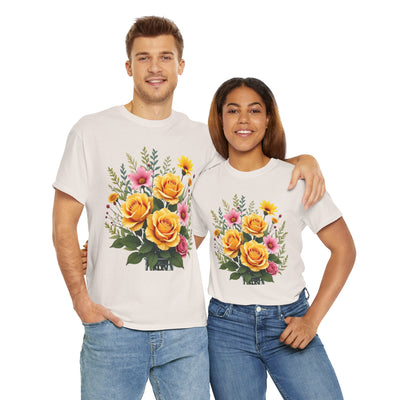 Wildflowers and Yellow Roses, Graphic T-Shirts for Women, Floral Shirt, Womens Short Sleeve, Ladies Graphic Tees #5135TTS