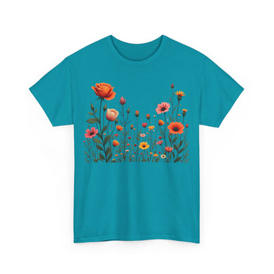 Wildflowers and Orange Roses, Graphic T-Shirts for Women, Floral Shirt, Womens Short Sleeve, Ladies Graphic Tees #5042TTS