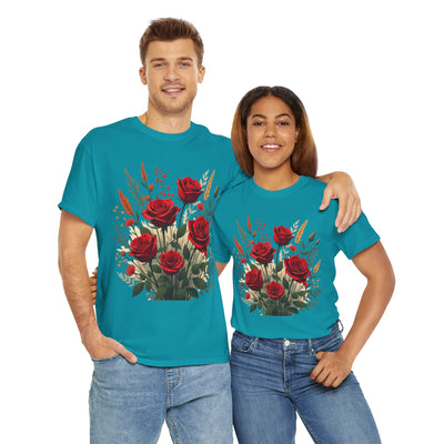Wildflowers and Red Roses, Graphic T-Shirts for Women, Floral Shirt, Womens Short Sleeve, Ladies Graphic Tees #5129TTS
