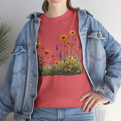 Wildflowers and Yellow Roses, Graphic T-Shirts for Women, Floral Shirt, Womens Short Sleeve, Ladies Graphic Tees #5028TTS