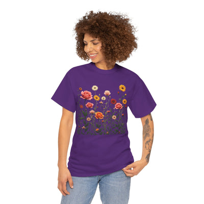 Wildflowers and Pink Roses, Graphic T-Shirts for Women, Floral Shirt, Womens Short Sleeve, Ladies Graphic Tees #5023TTS