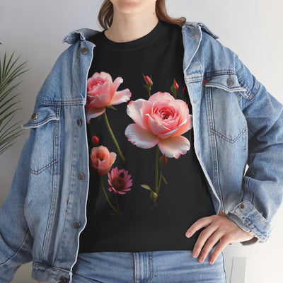 Wildflowers and Pink Roses, Graphic T-Shirts for Women, Floral Shirt, Womens Short Sleeve, Ladies Graphic Tees #5019TTS