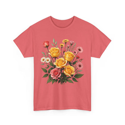 Wildflowers and Pink & Yellow Roses, Graphic T-Shirts for Women, Floral Shirt, Womens Short Sleeve, Ladies Graphic Tees #5137TTS