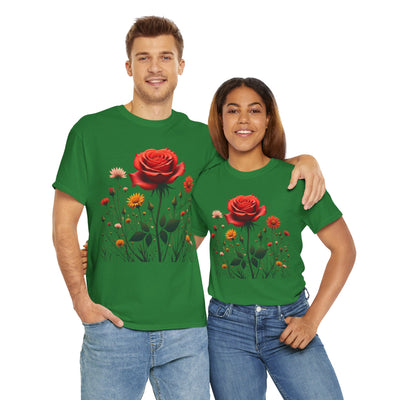 Wildflowers and a Red Rose, Graphic T-Shirts for Women, Floral Shirt, Womens Short Sleeve, Ladies Graphic Tees #5007TTS