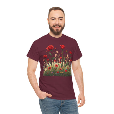 Wildflowers and Red Roses, Graphic T-Shirts for Women, Floral Shirt, Womens Short Sleeve, Ladies Graphic Tees #5032TTS