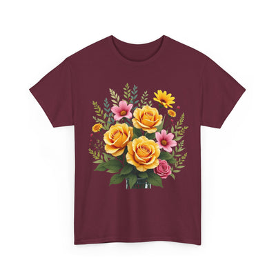 Wildflowers and Yellow Roses, Graphic T-Shirts for Women, Floral Shirt, Womens Short Sleeve, Ladies Graphic Tees #5135TTS