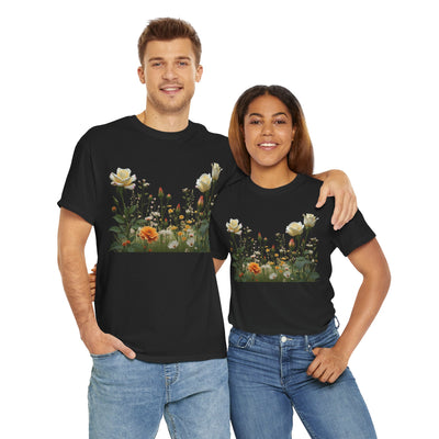 Wildflowers and White Roses, Graphic T-Shirts for Women, Floral Shirt, Womens Short Sleeve, Ladies Graphic Tees #5039TTS