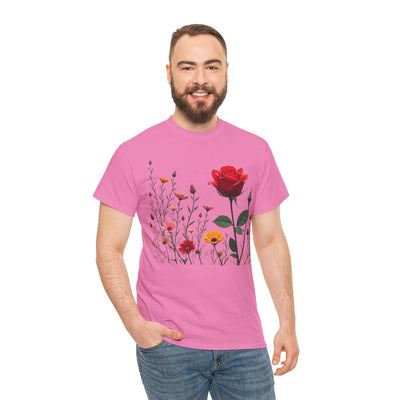 Wildflowers and a Red Rose, Graphic T-Shirts for Women, Floral Shirt, Womens Short Sleeve, Ladies Graphic Tees #5006TTS