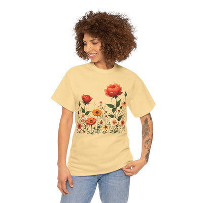 Wildflowers and Orange Roses, Graphic T-Shirts for Women, Floral Shirt, Womens Short Sleeve, Ladies Graphic Tees #5043TTS