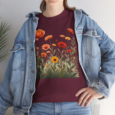 Wildflowers and Orange Roses, Graphic T-Shirts for Women, Floral Shirt, Womens Short Sleeve, Ladies Graphic Tees #5045TTS