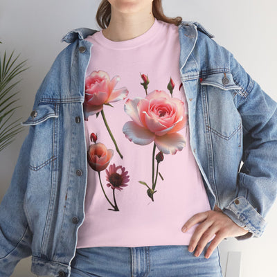 Wildflowers and Pink Roses, Graphic T-Shirts for Women, Floral Shirt, Womens Short Sleeve, Ladies Graphic Tees #5019TTS