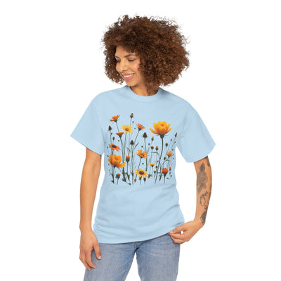 Wildflowers and Yellow Roses, Graphic T-Shirts for Women, Floral Shirt, Womens Short Sleeve, Ladies Graphic Tees #5011TTS