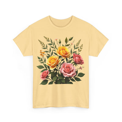 Wildflowers and Pink & Yellow Roses, Graphic T-Shirts for Women, Floral Shirt, Womens Short Sleeve, Ladies Graphic Tees #5149TTS