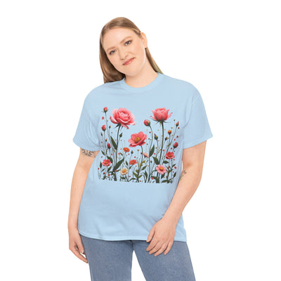 Wildflowers and Pink Roses, Graphic T-Shirts for Women, Floral Shirt, Womens Short Sleeve, Ladies Graphic Tees #5022TTS
