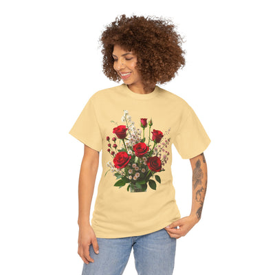 Wildflowers and Red Roses, Graphic T-Shirts for Women, Floral Shirt, Womens Short Sleeve, Ladies Graphic Tees #5130TTS